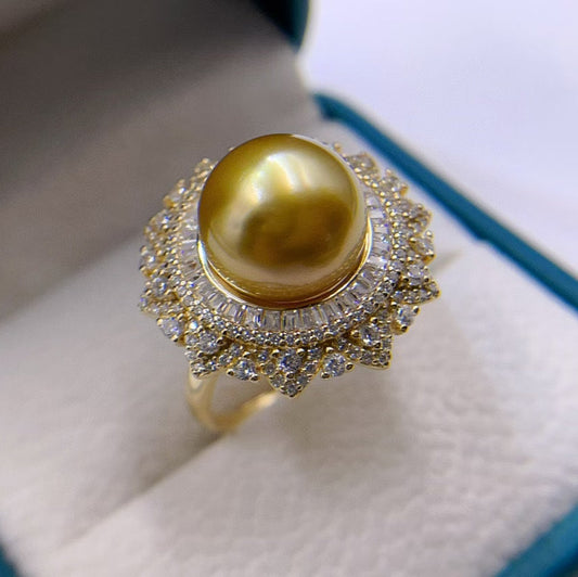 High quality deep gold color Golden southsea pearl ring