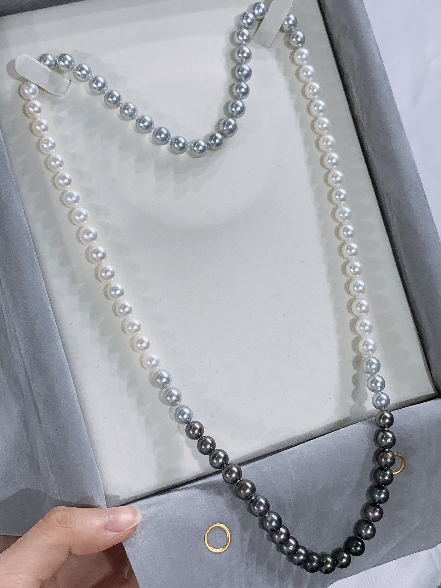 High quality aurora gradient color akoya & Tahitian pearls sweater necklace