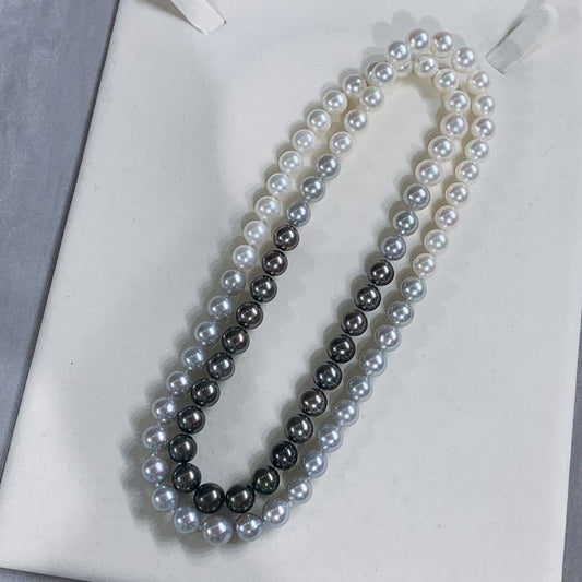 High quality aurora gradient color akoya & Tahitian pearls sweater necklace
