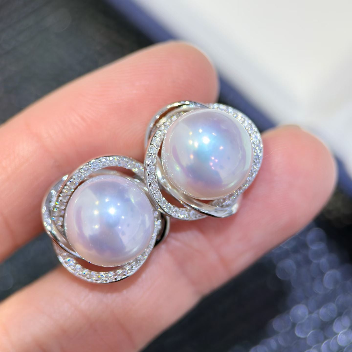 High quality aurora white color Edison pearls earrings