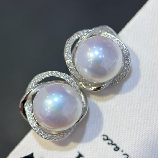 High quality aurora white color Edison pearls earrings
