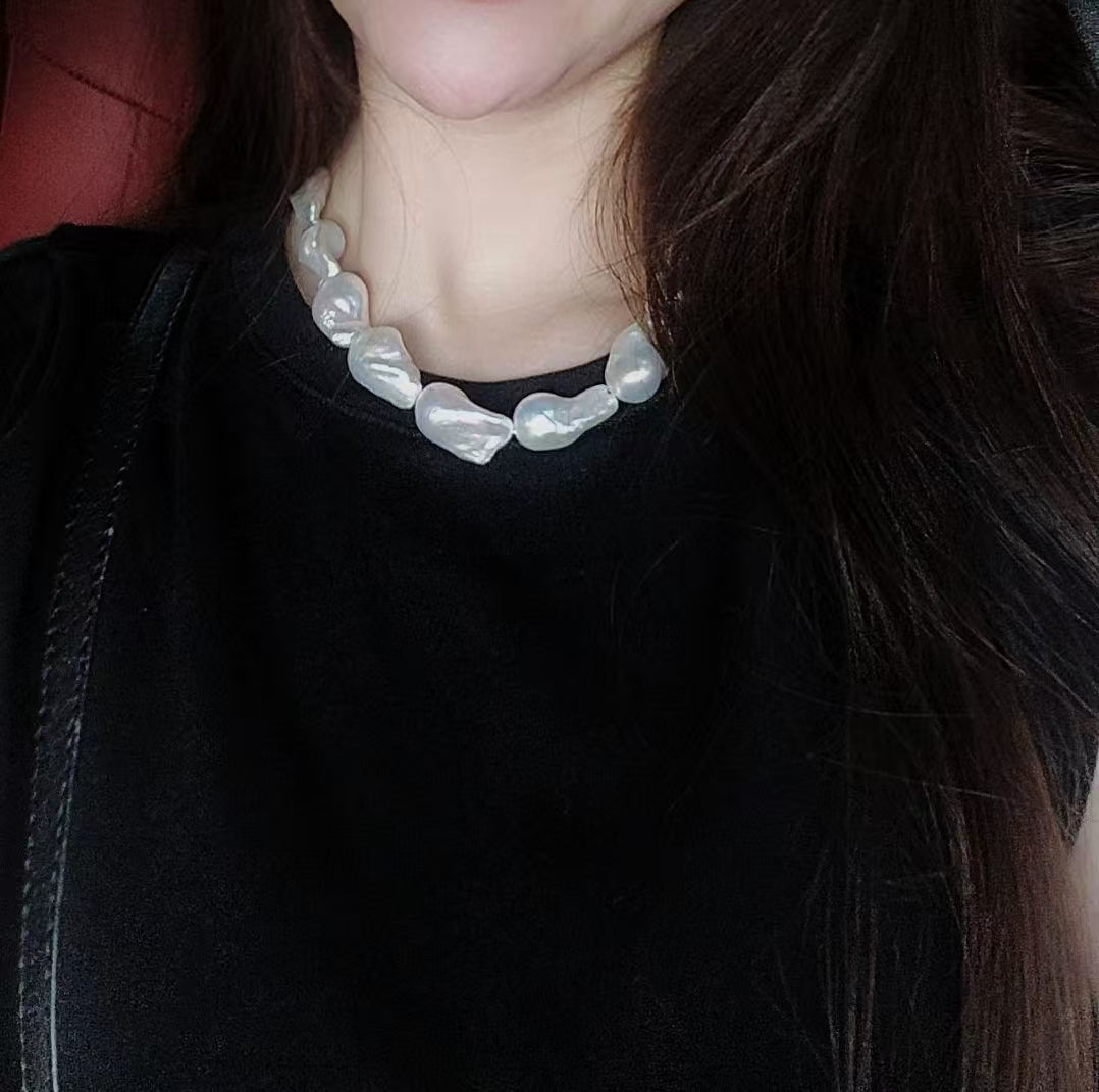 Top quality aurora white color baroque pearls necklace