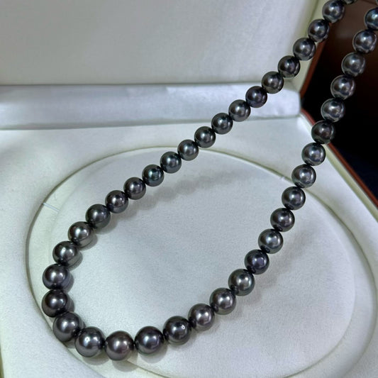 High quality aurora black color Tahitian pearls necklace