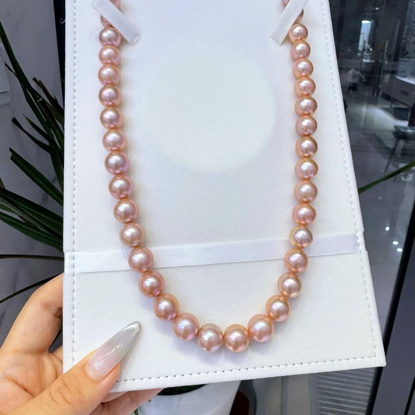 High quality orange color Edison pearls necklace