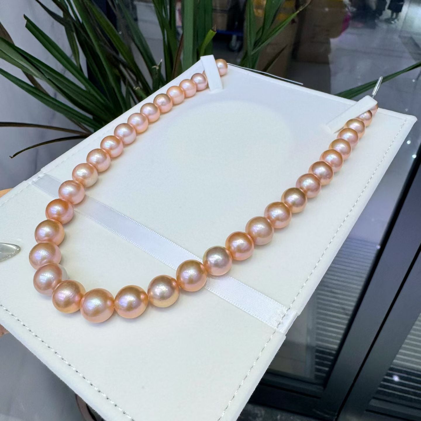 High quality orange color Edison pearls necklace