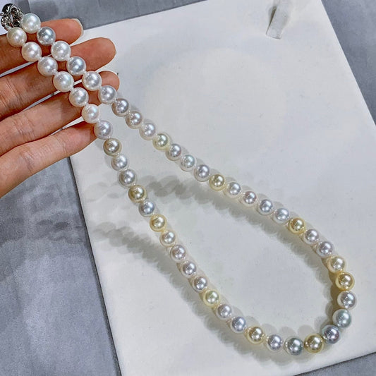 High quality aurora candy color seawater akoya pearls necklace
