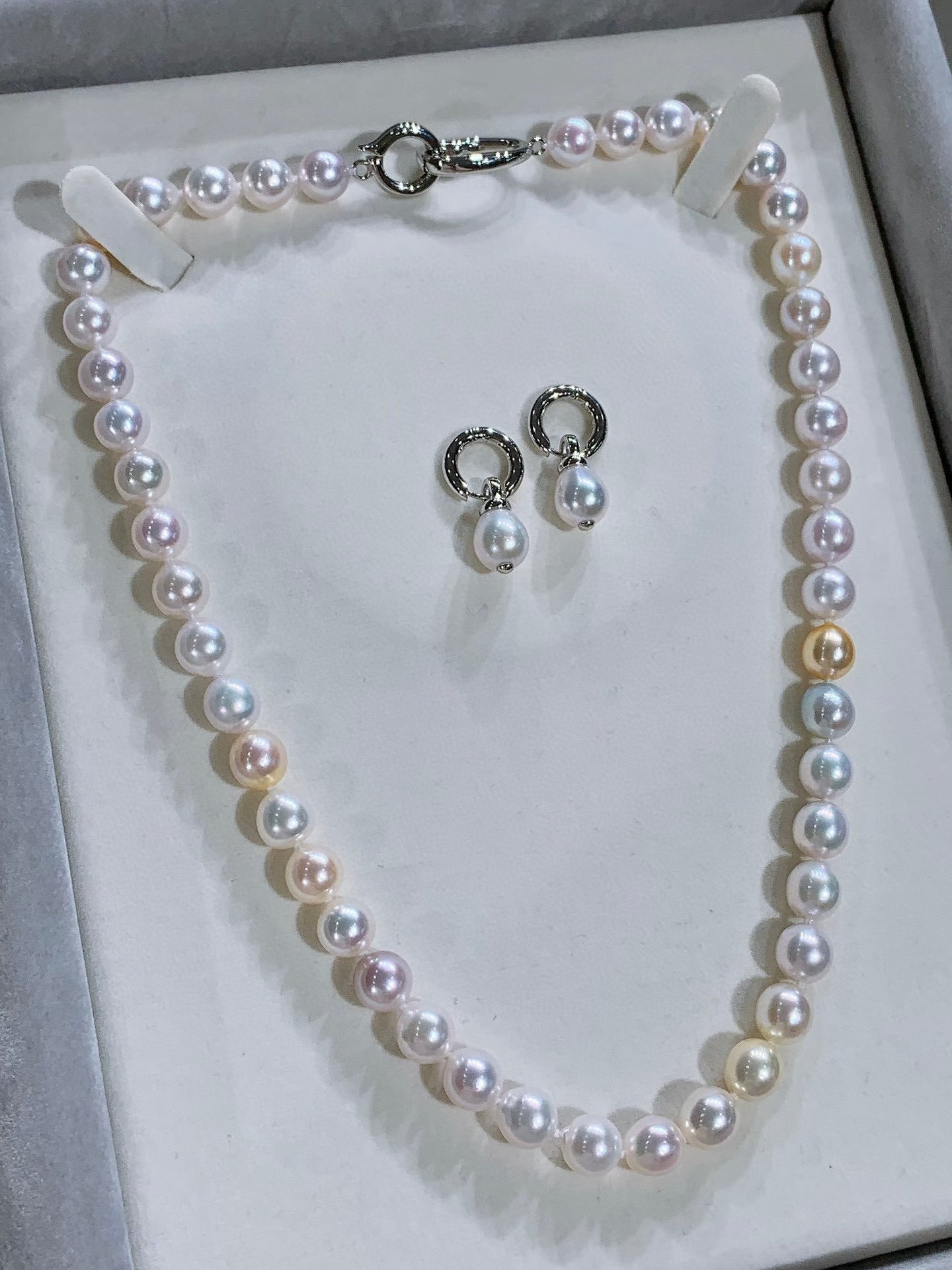 High quality aurora candy color seawater akoya pearls necklace & earrings a set