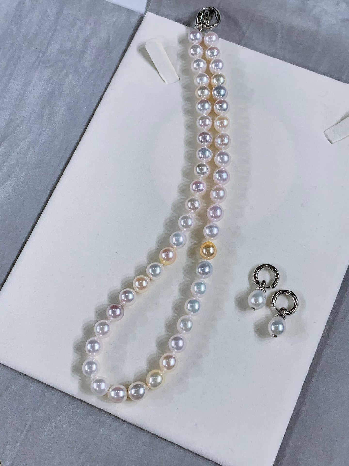 High quality aurora candy color seawater akoya pearls necklace & earrings a set