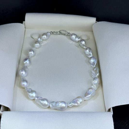 Top quality aurora white color baroque pearls necklace