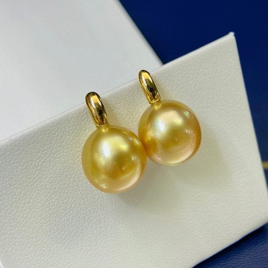 High quality deep gold color Golden southsea pearls earrings