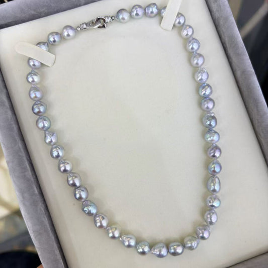 High quality silver blue color seawater MADAMA baroque pearls necklace
