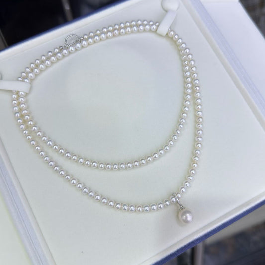 High quality aurora white color freshwater pearls sweater chain necklace