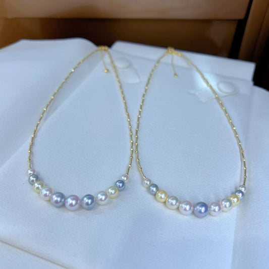 High quality candy color “Smile face”seawater akoya pearls necklace