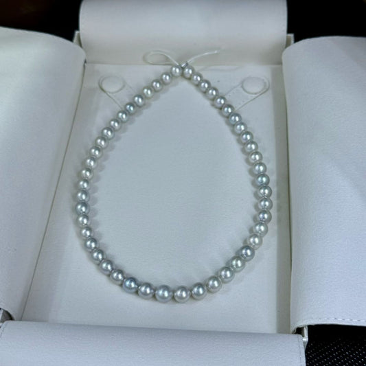 High quality cold grey color seawater akoya pearls necklace