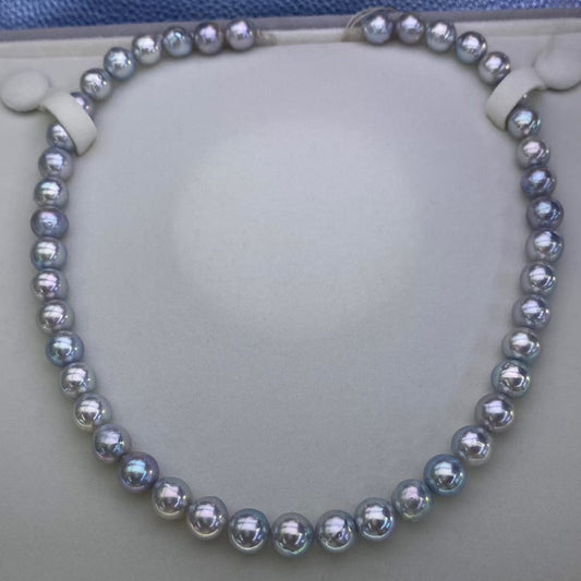 Top quality silver blue color  seawater MADAMA slightly baroque pearls necklace