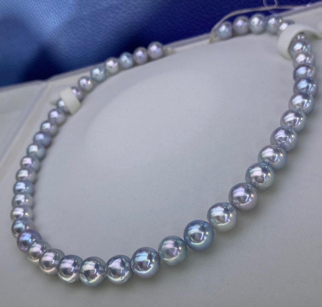 Top quality silver blue color  seawater MADAMA slightly baroque pearls necklace