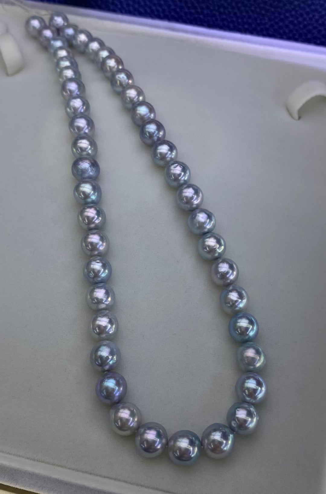 Top quality silver blue color  seawater MADAMA slightly baroque pearls necklace