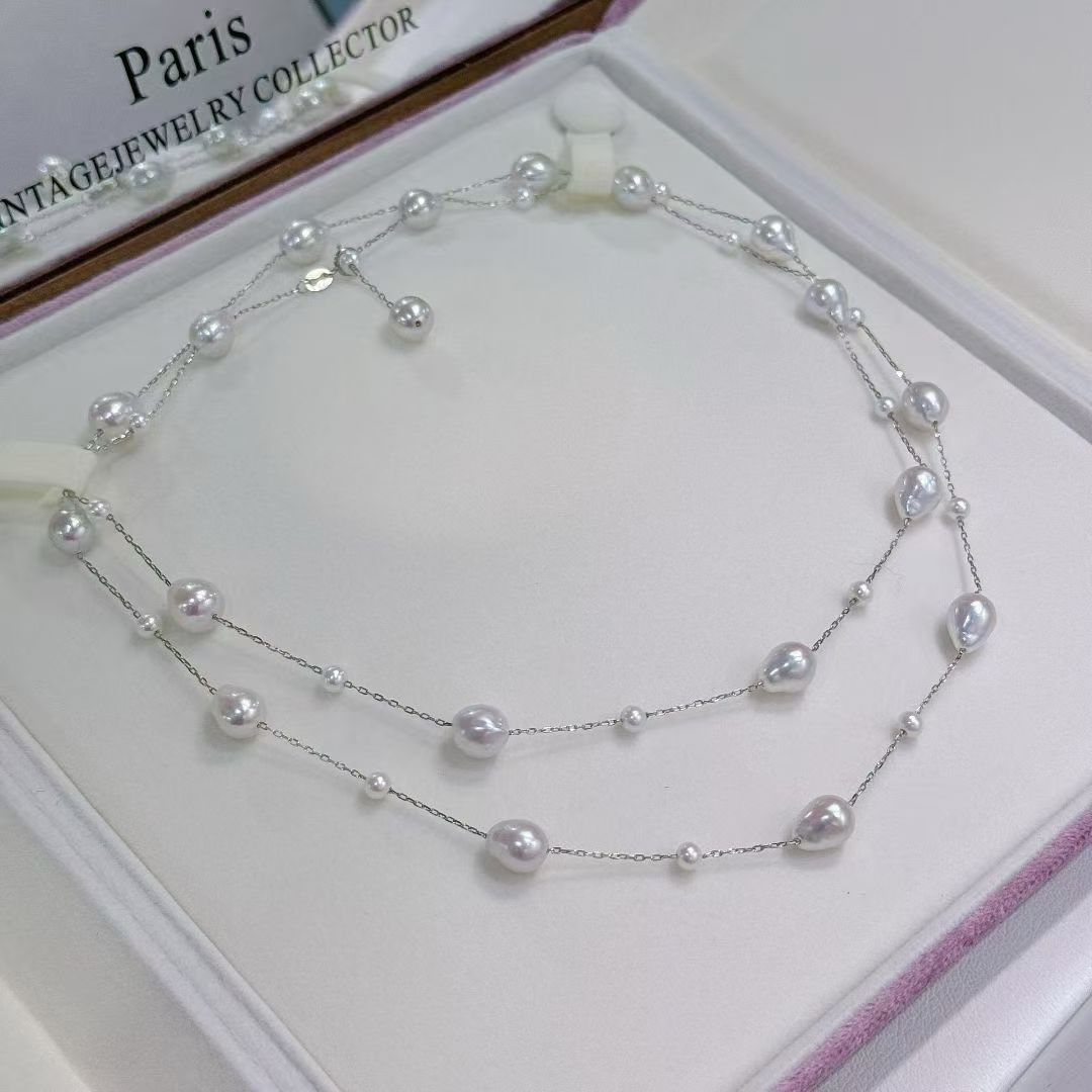 High quality “full star”aurora white Edison baroque pearls sweater necklace