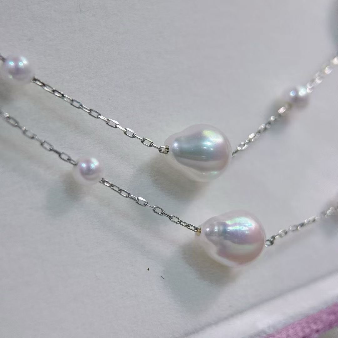 High quality “full star”aurora white Edison baroque pearls sweater necklace