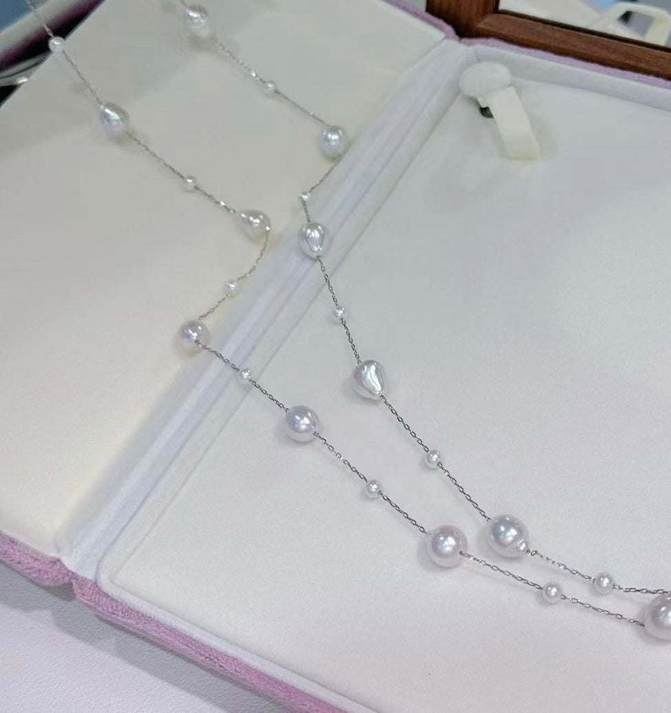 High quality “full star”aurora white Edison baroque pearls sweater necklace