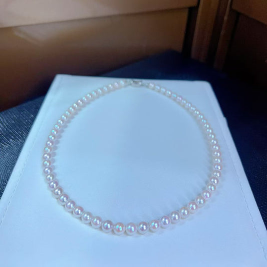 High quality Sakura pink color seawater akoya pearls necklace
