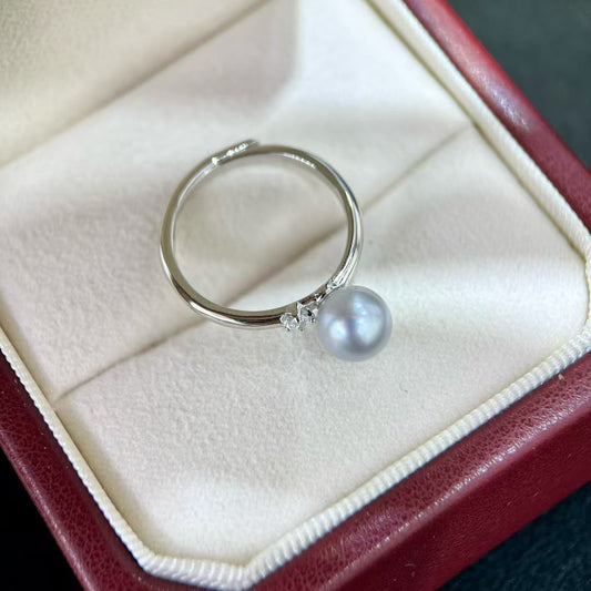 High quality silver grey color seawater MADAMA pearl ring