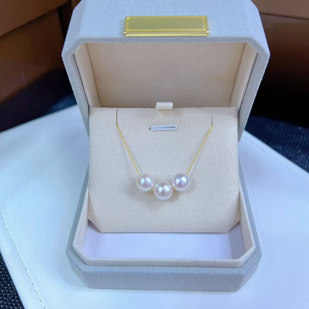 High quality “Smile Face”Sakura pink color seawater akoya pearls necklace