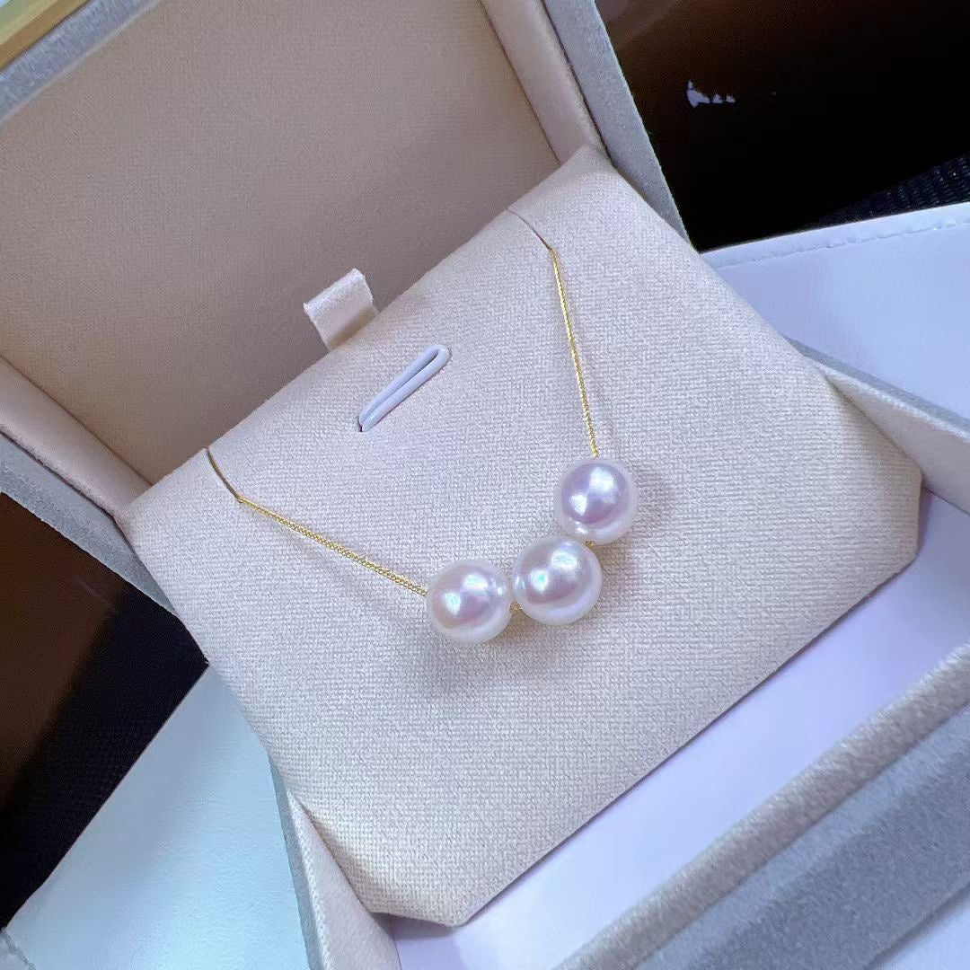 High quality “Smile Face”Sakura pink color seawater akoya pearls necklace