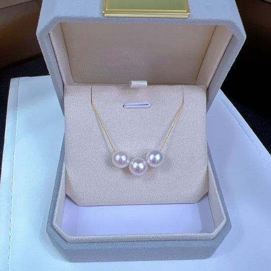 High quality “Smile Face”Sakura pink color seawater akoya pearls necklace