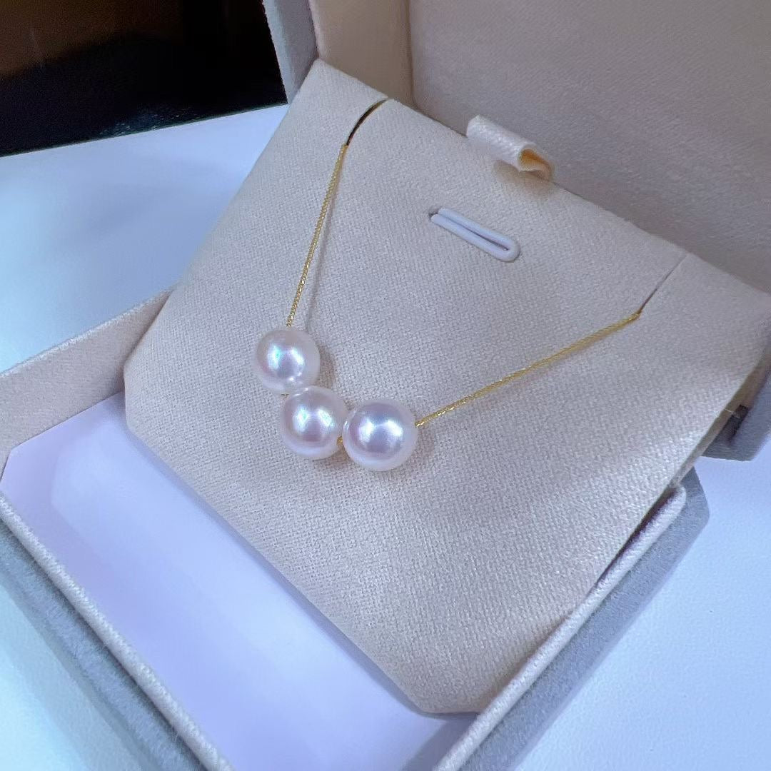 High quality “Smile Face”Sakura pink color seawater akoya pearls necklace