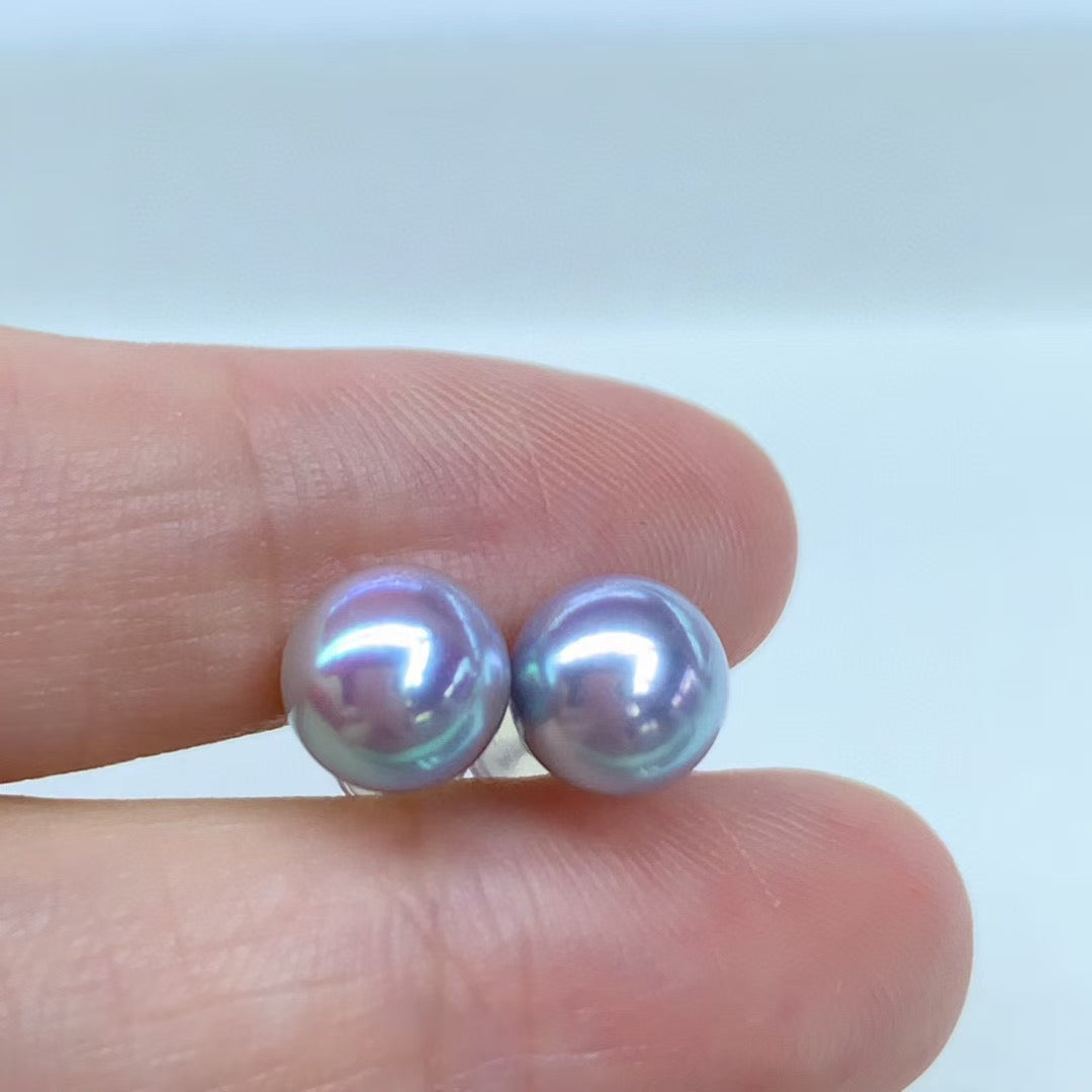 Top quality silver blue rose color seawater MDAMA Pearls earrings studs