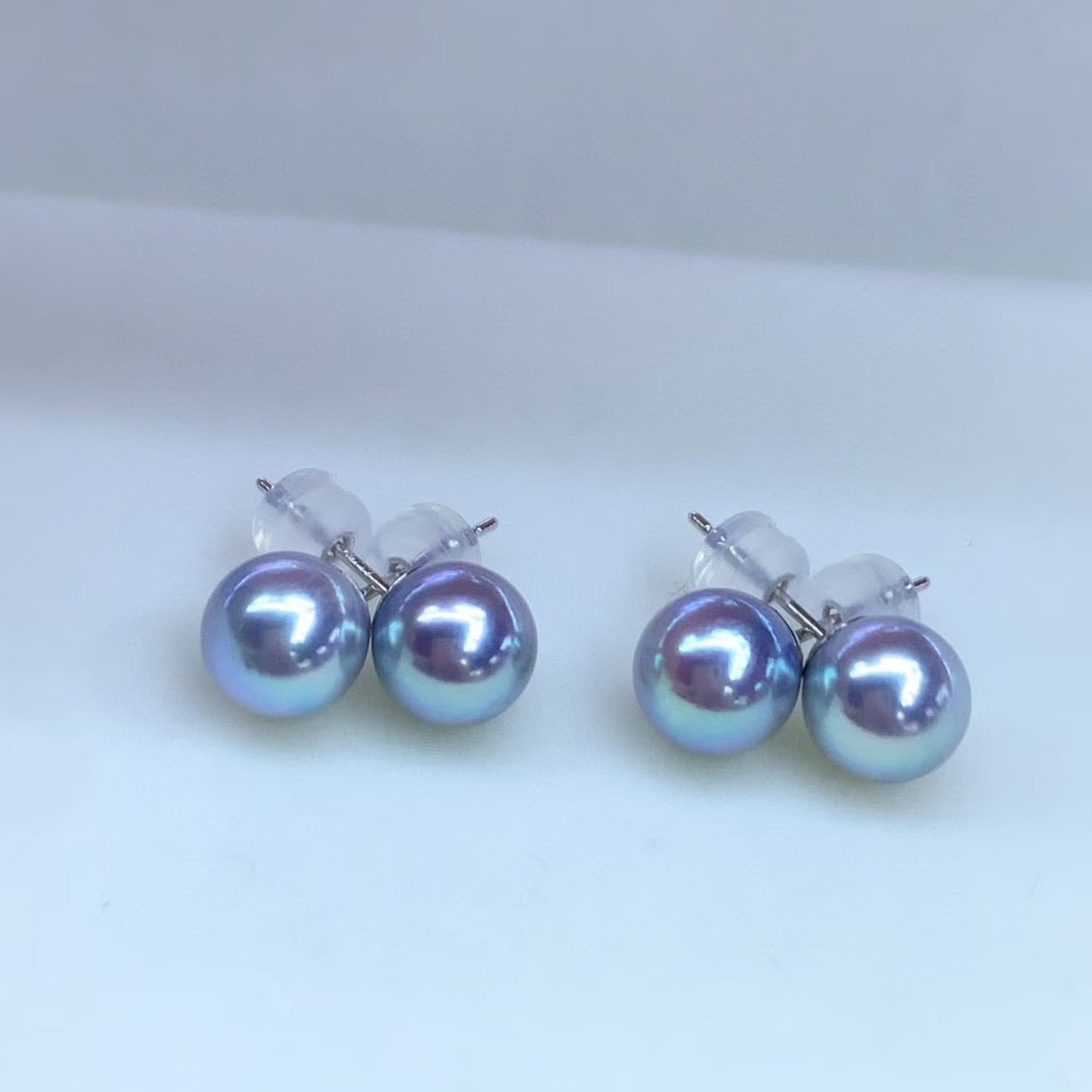 Top quality silver blue rose color seawater MDAMA Pearls earrings studs