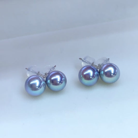 Top quality silver blue rose color seawater MDAMA Pearls earrings studs