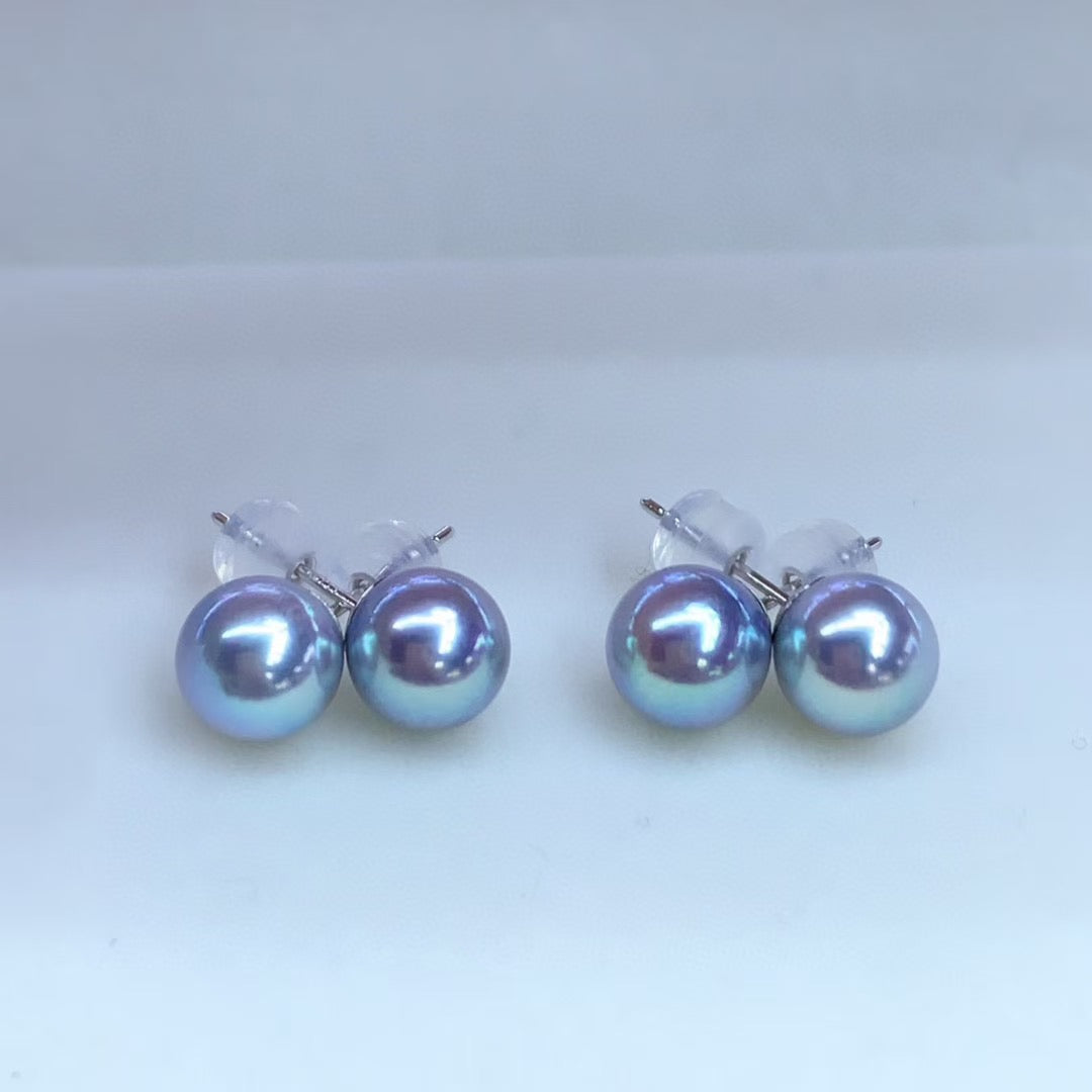 Top quality silver blue rose color seawater MDAMA Pearls earrings studs