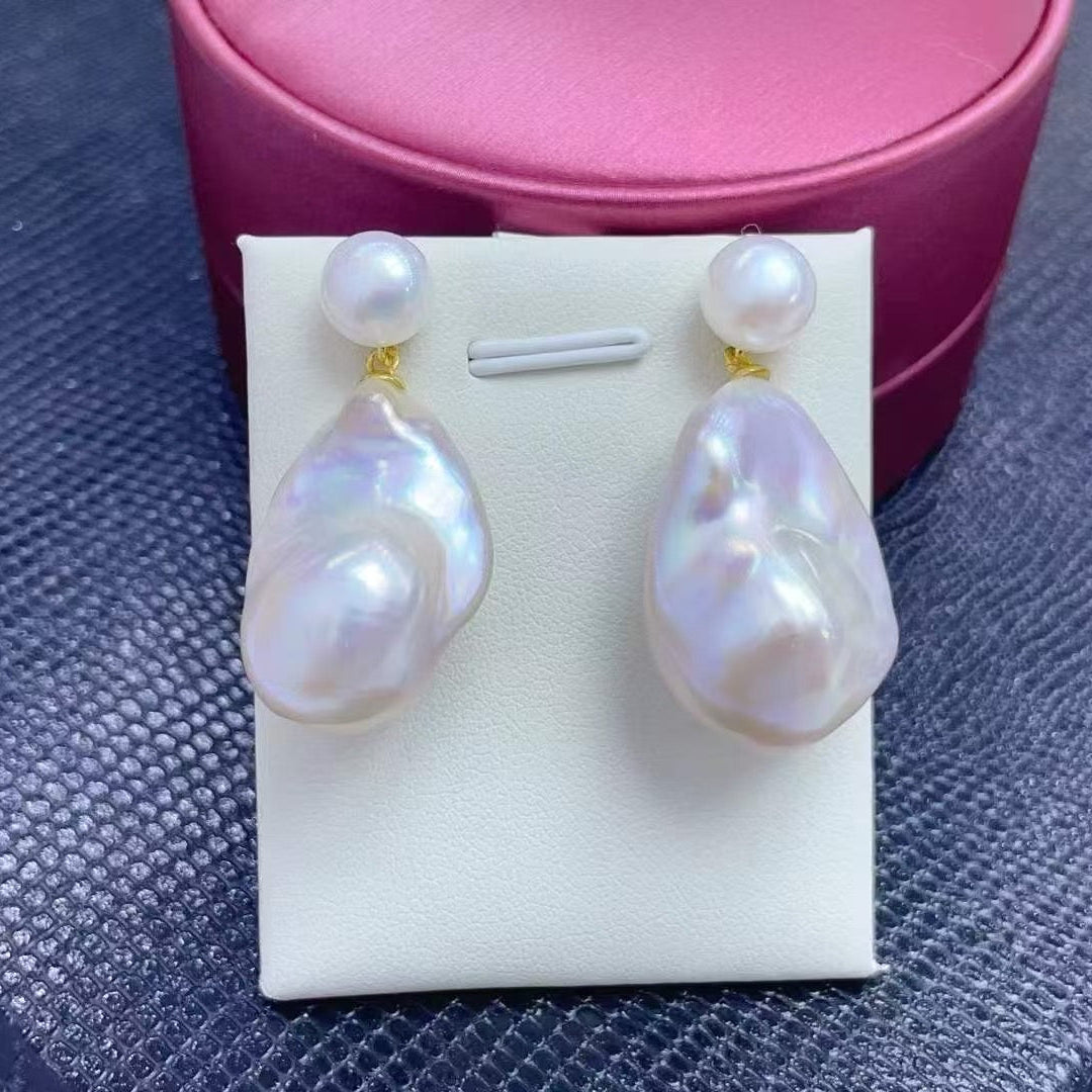 High quality aurora white color baroque pearls earrings