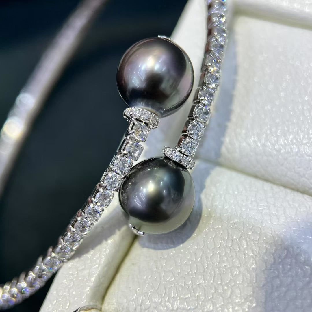 High quality black color Tahitian pearls bracelet & ring a set