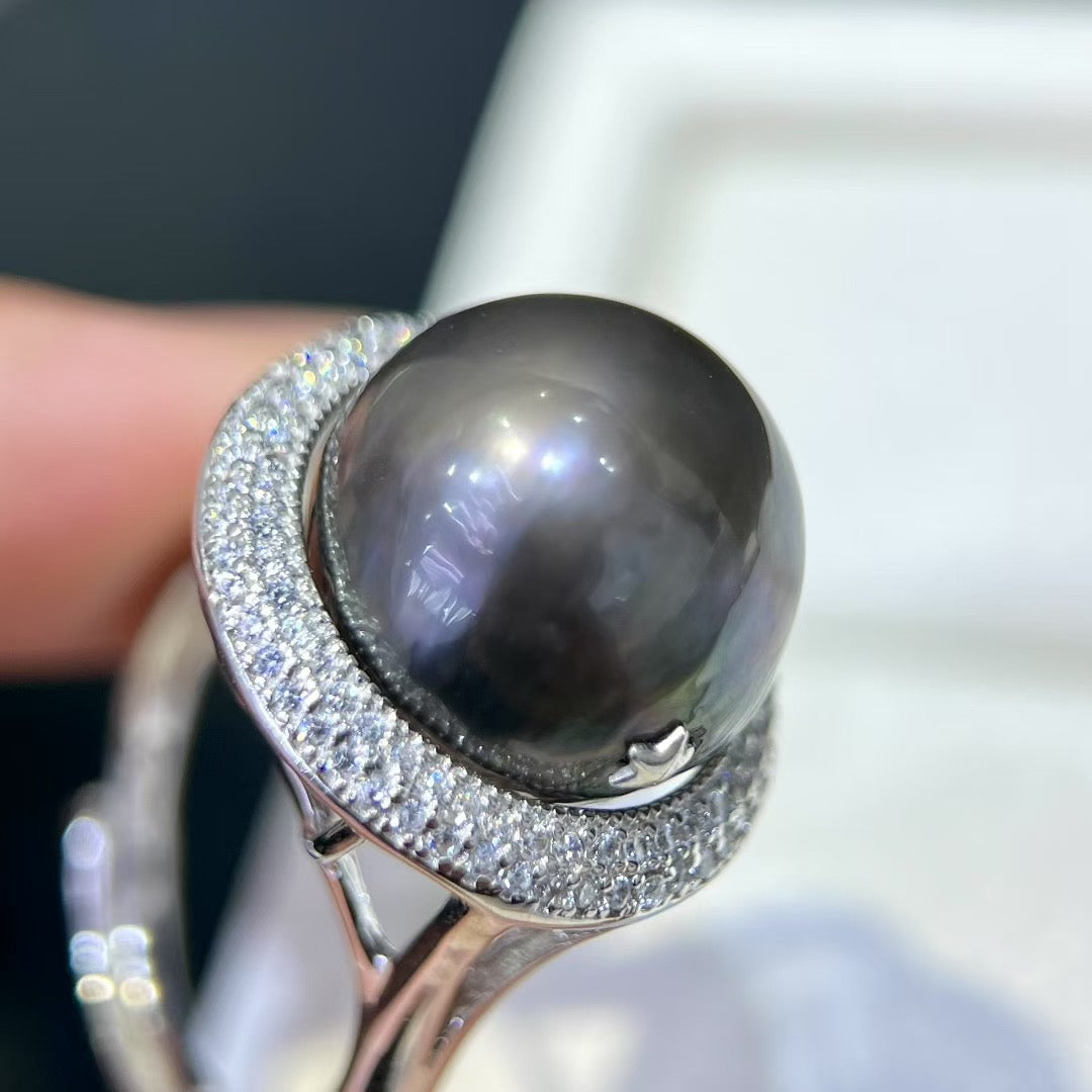 High quality black color Tahitian pearls bracelet & ring a set