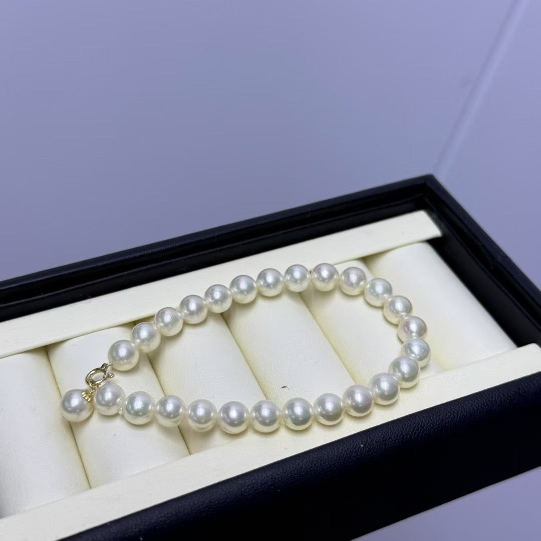 High quality aurora white gold seawater akoya pearls bracelet