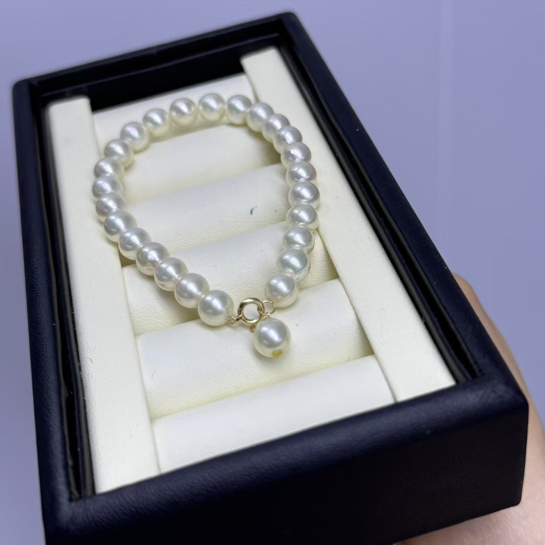 High quality aurora white gold seawater akoya pearls bracelet