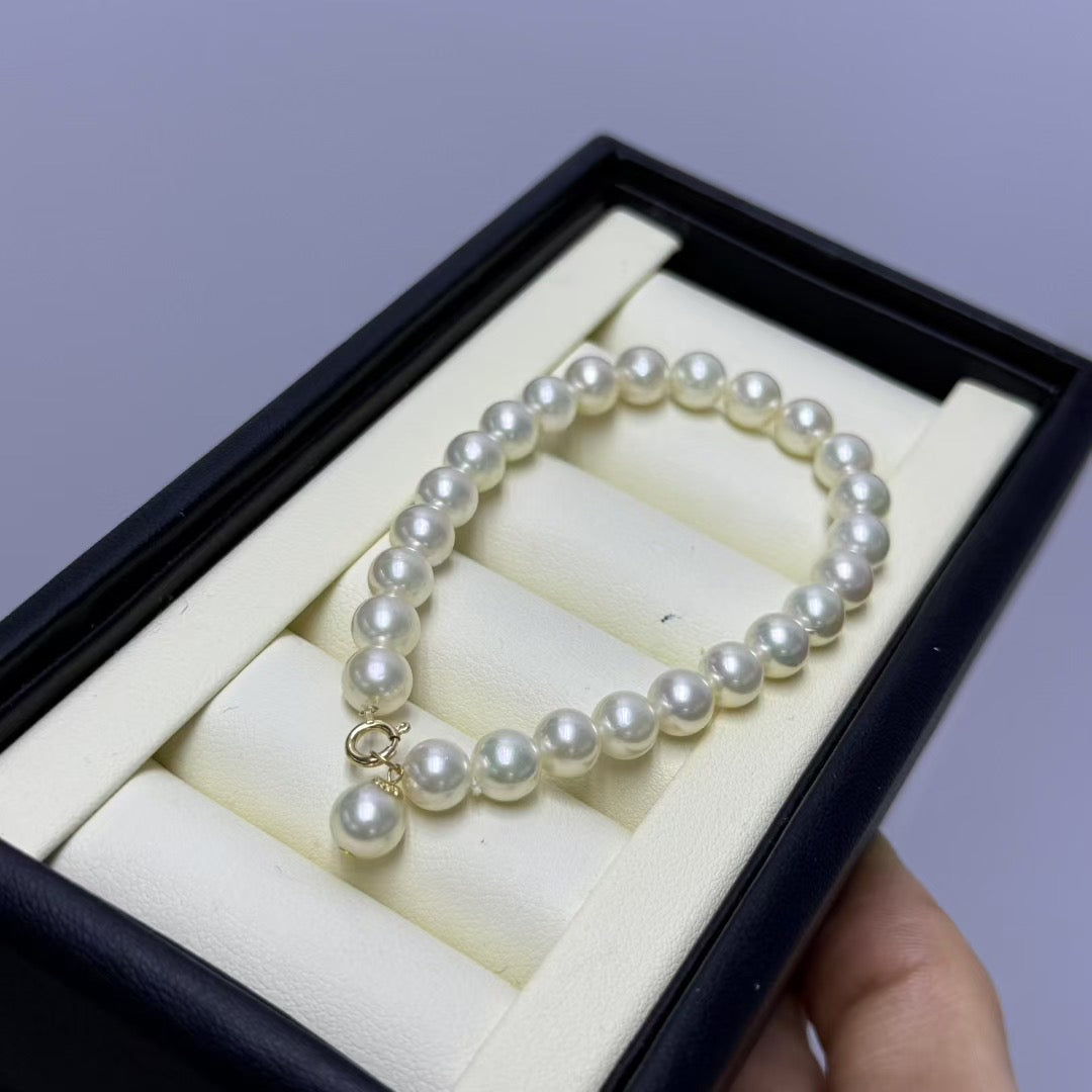 High quality aurora white gold seawater akoya pearls bracelet