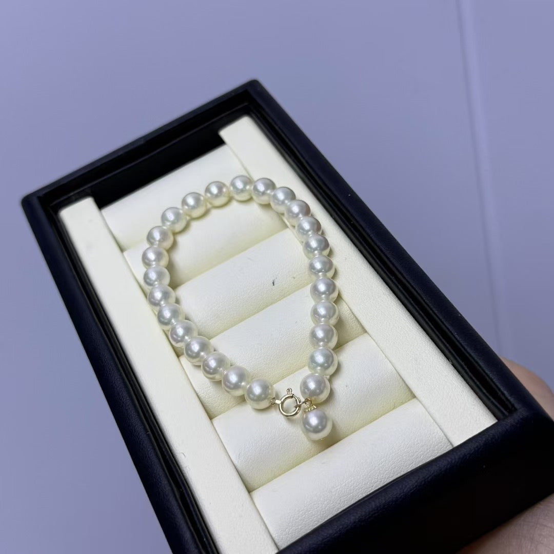 High quality aurora white gold seawater akoya pearls bracelet