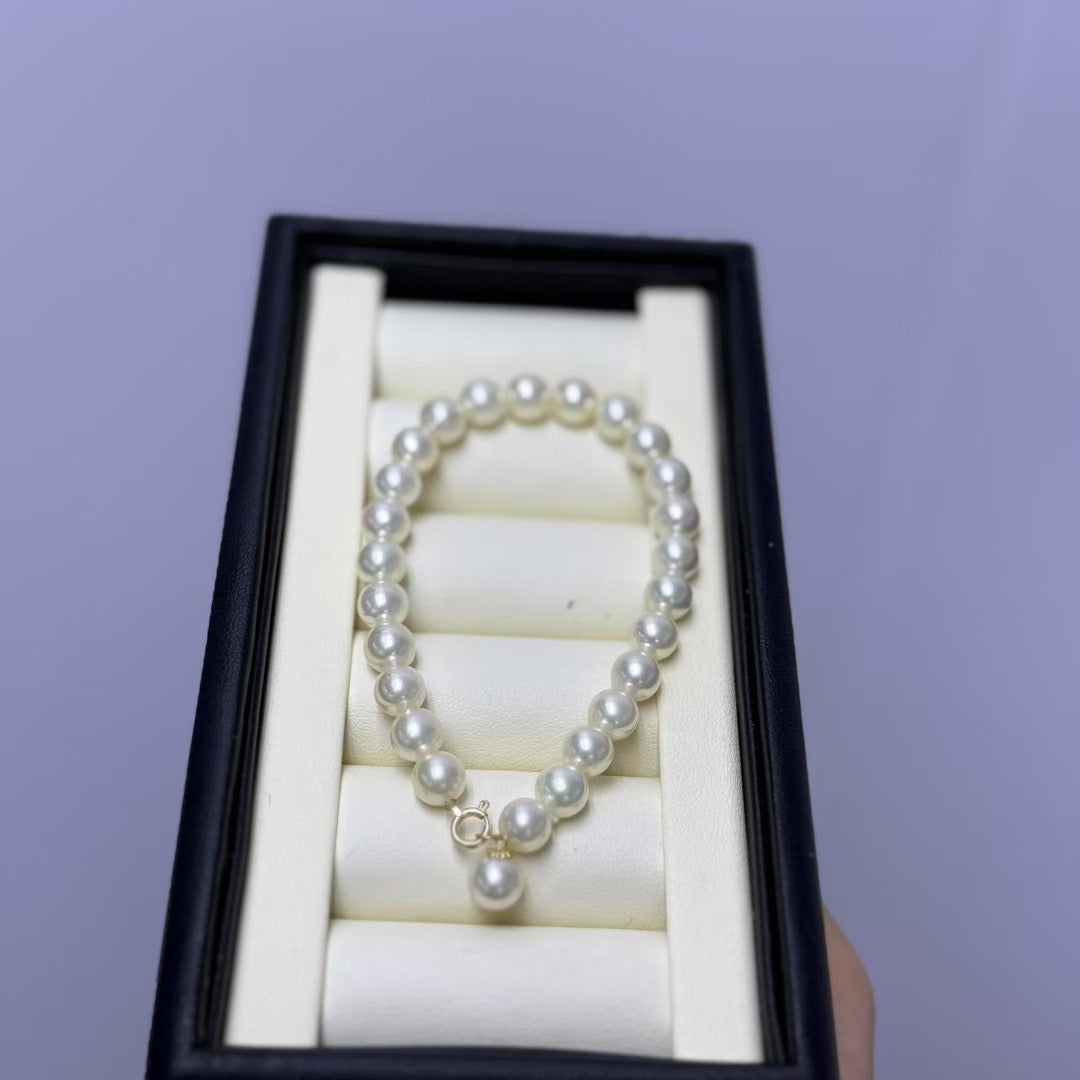 High quality aurora white gold seawater akoya pearls bracelet