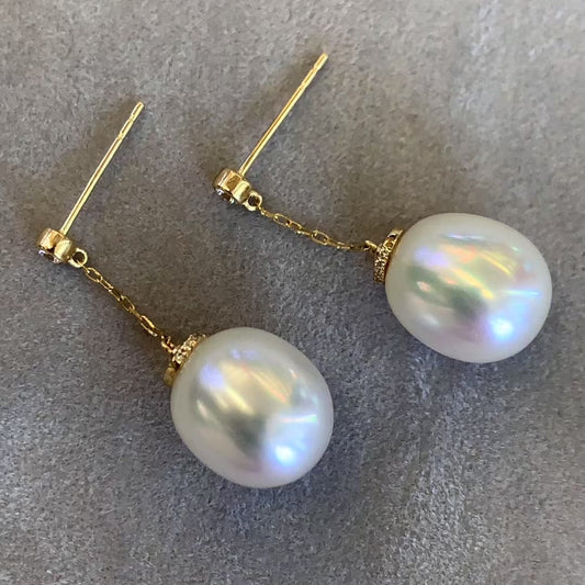 High quality aurora white color waterdrop  Australia southsea pearls earrings
