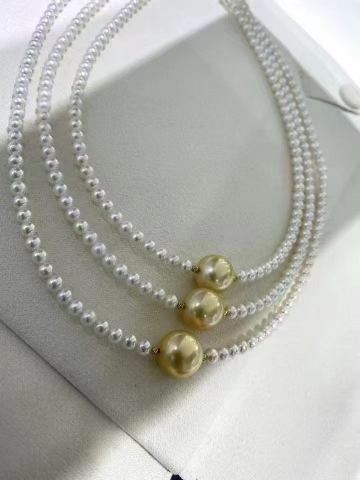 High quality aurora white freshwater pearls & Golden southsea pearls necklace