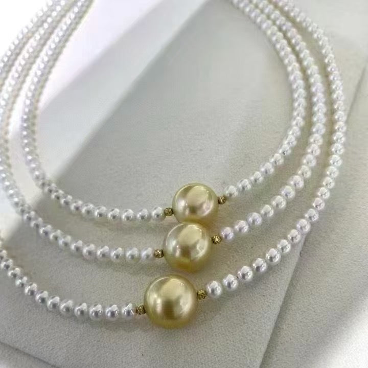 High quality aurora white freshwater pearls & Golden southsea pearls necklace