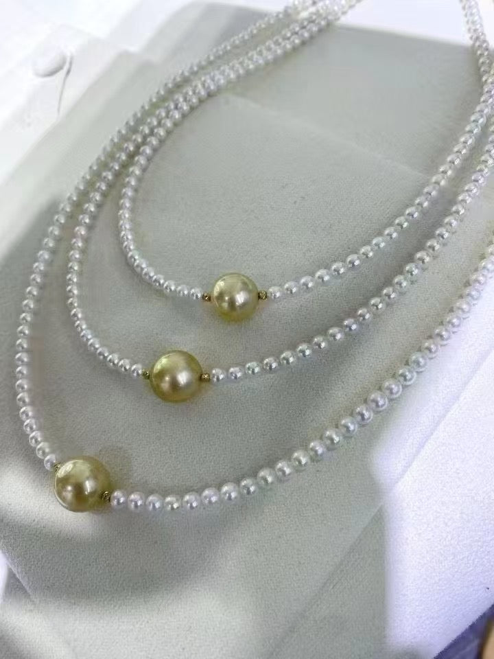 High quality aurora white freshwater pearls & Golden southsea pearls necklace