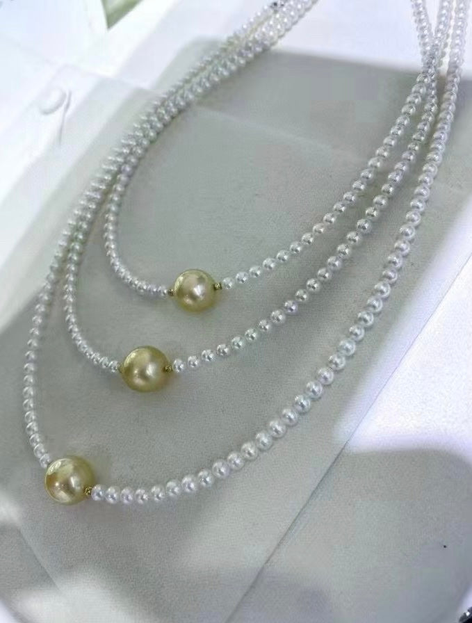 High quality aurora white freshwater pearls & Golden southsea pearls necklace