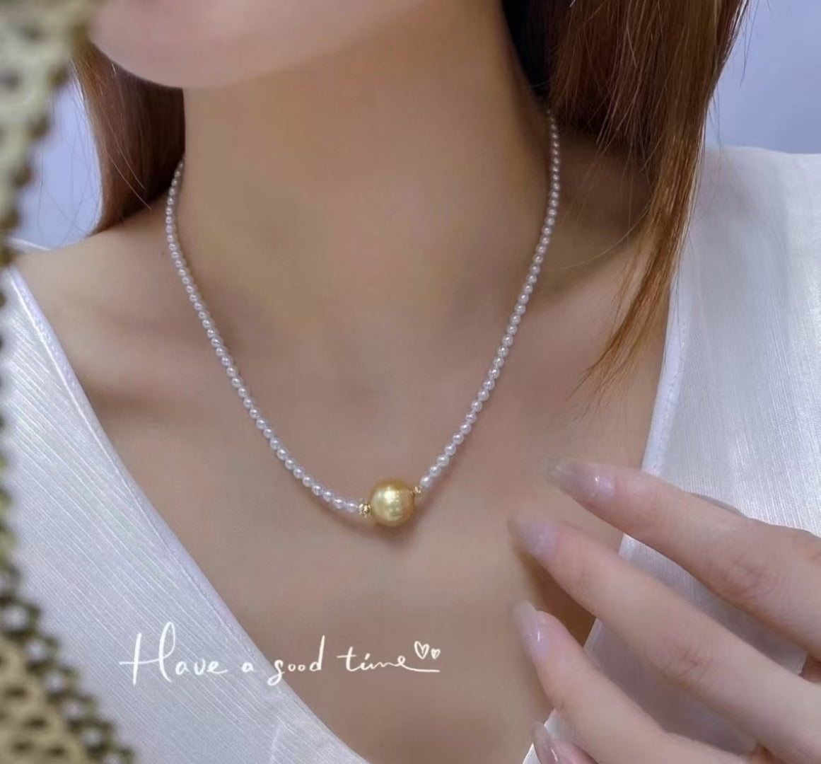 High quality aurora white freshwater pearls & Golden southsea pearls necklace