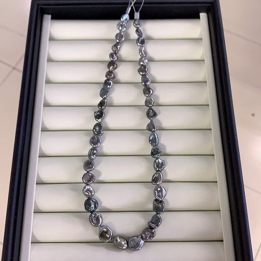 Top quality platinum grey color Tahitian keshi pearls necklace