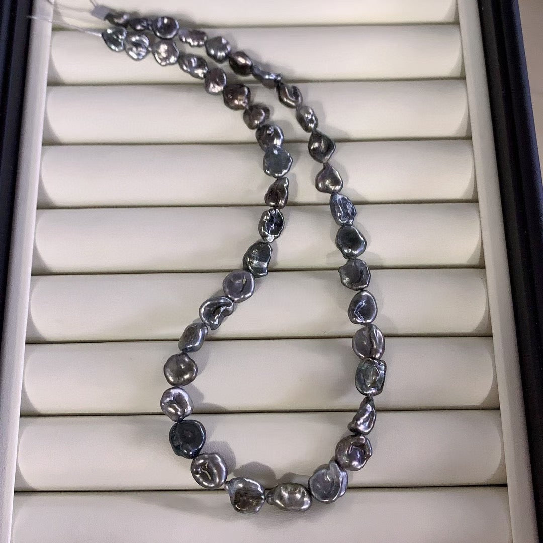 Top quality platinum grey color Tahitian keshi pearls necklace